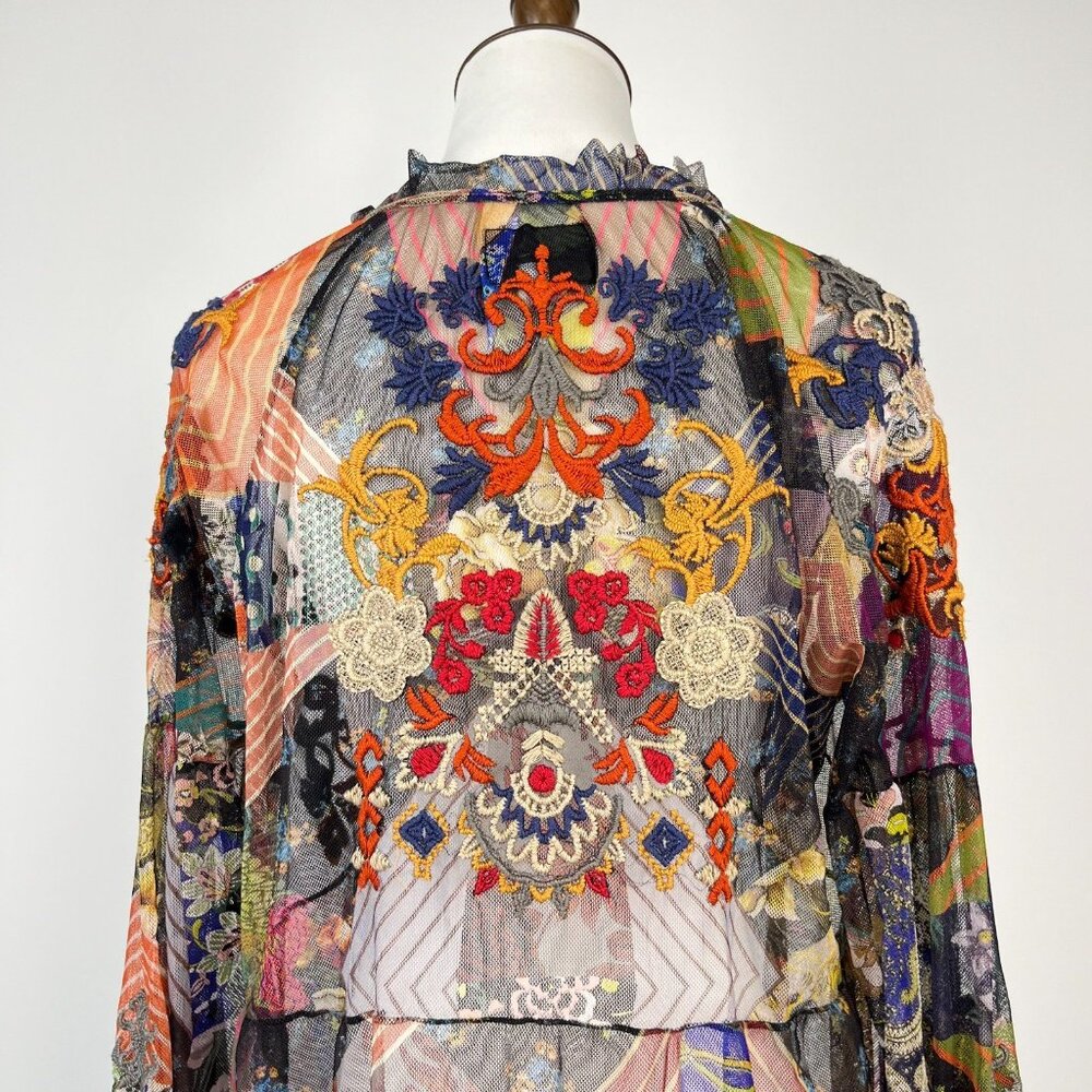 $328 NWOT Johnny Was Mazzy Poet Mesh Floral Embroidered Blouse Top Size S - Picture 8 of 15